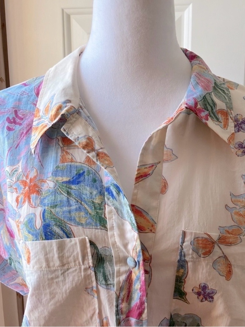 Mango Floral Pattern Shirt Cotton Short Sleeve Multicolor Size 8 - Picture 6 of 14